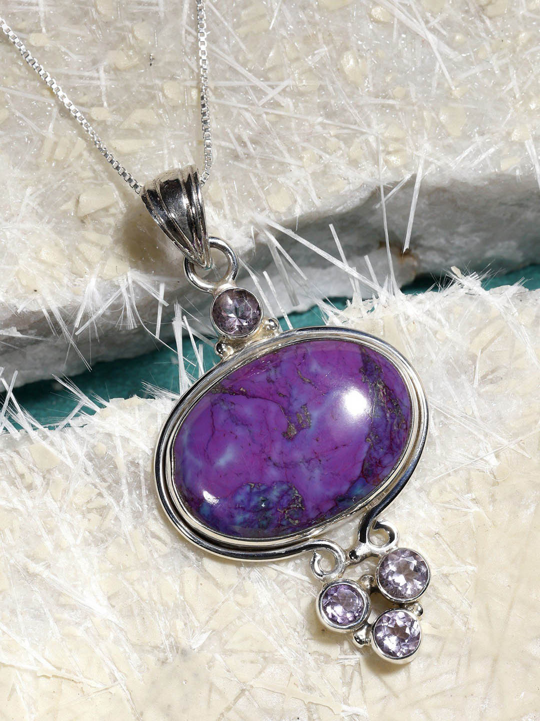 Exotic India Purple Turquoise Gemstone Sterling Silver Beautiful Pendant
