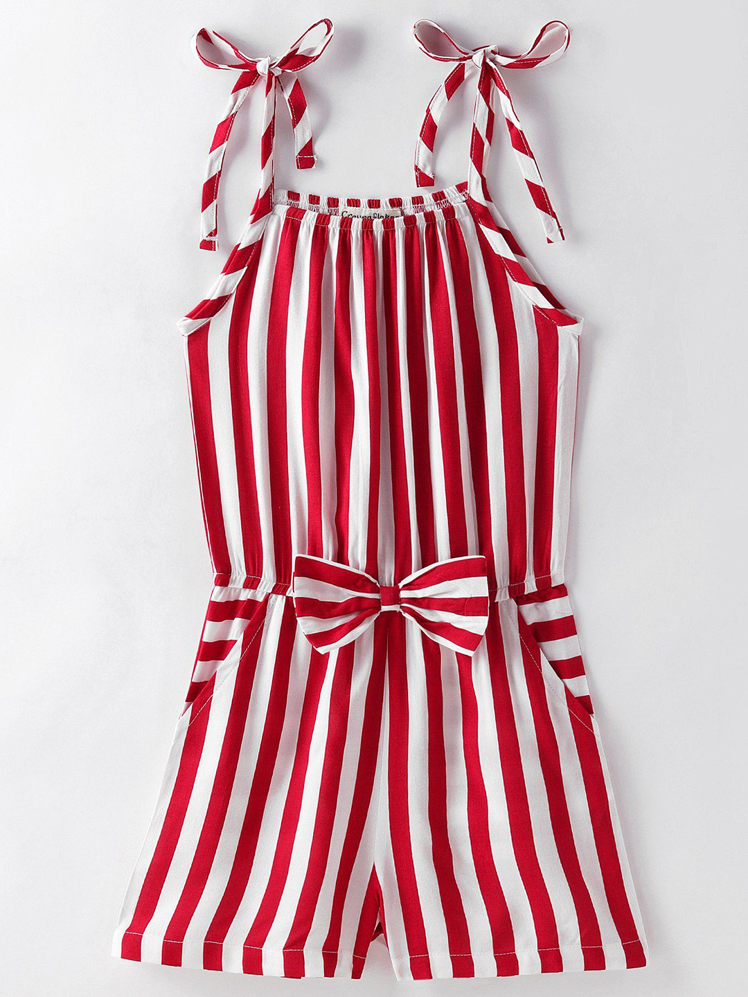 CrayonFlakes Girls Striped Shoulder Neck Basic Jumpsuit
