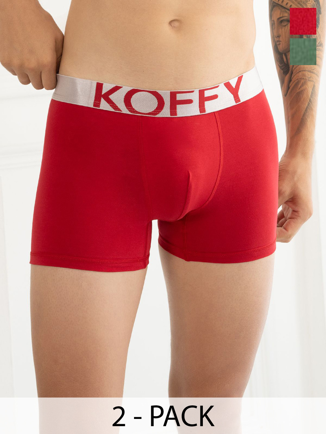 Mast & Harbour X KOFFY Men Pack Of 2 Breathability Trunks Mast & Harbour X KOFFY_KI28_TGRD_GN_2PC
