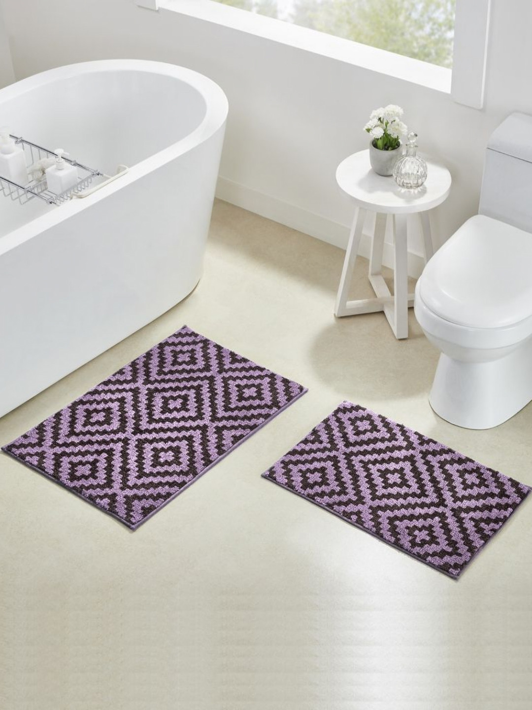 Pano Purple & Lavender Geometric 2000 GSM Anti-Skid Bath Rugs