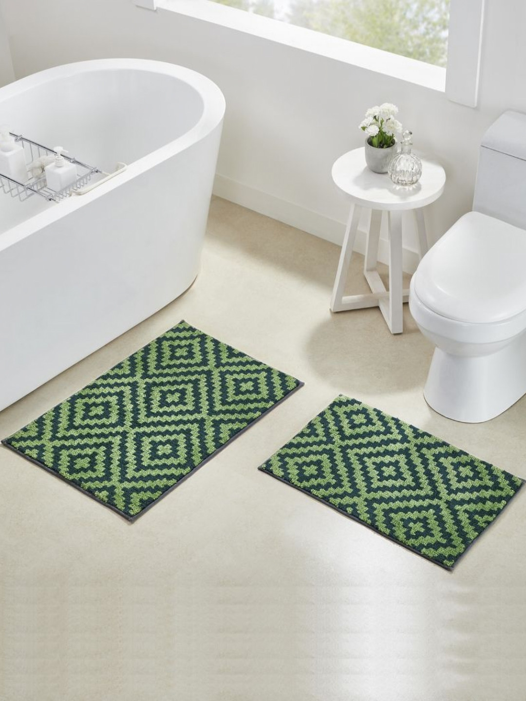 Pano Green Geometric 2000 GSM Anti-Skid Bath Rugs