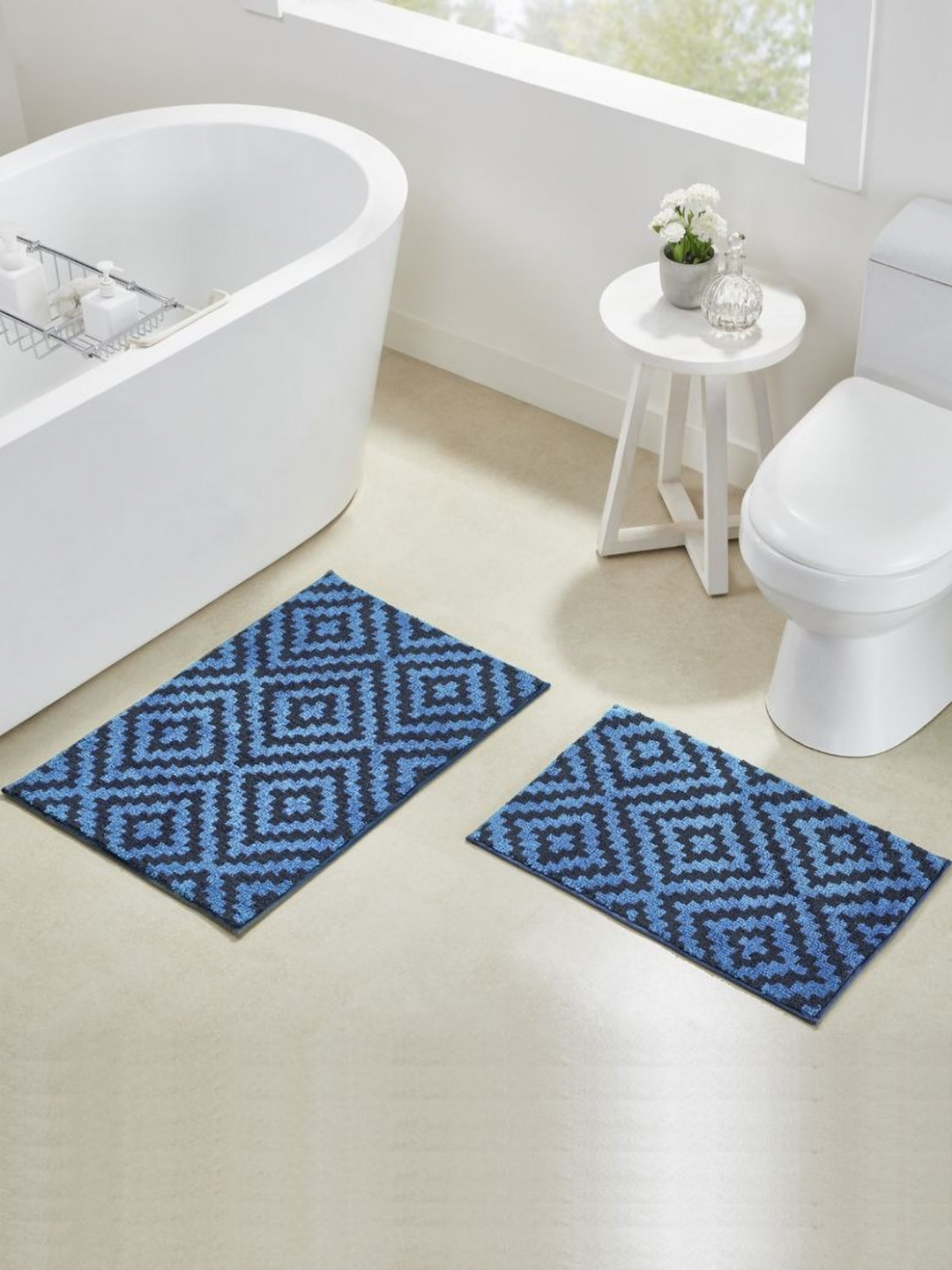 Pano Diamond Knitted Blue Diamond Knitted 2000 GSM Microfibre Anti-Skid Bath Rug