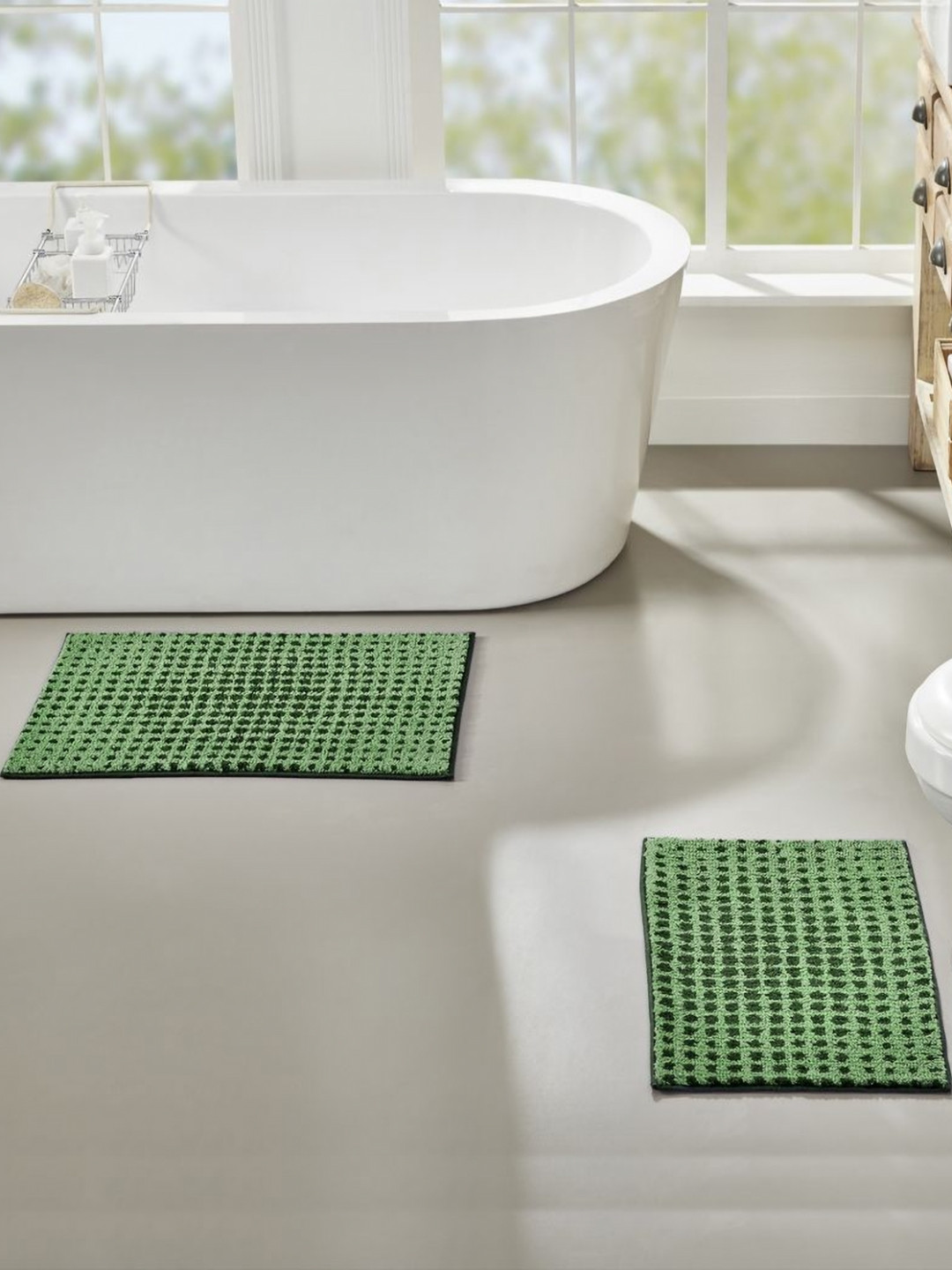 Pano Green Patterned Microfiber 2000 GSM Anti-Skid Bath Rugs