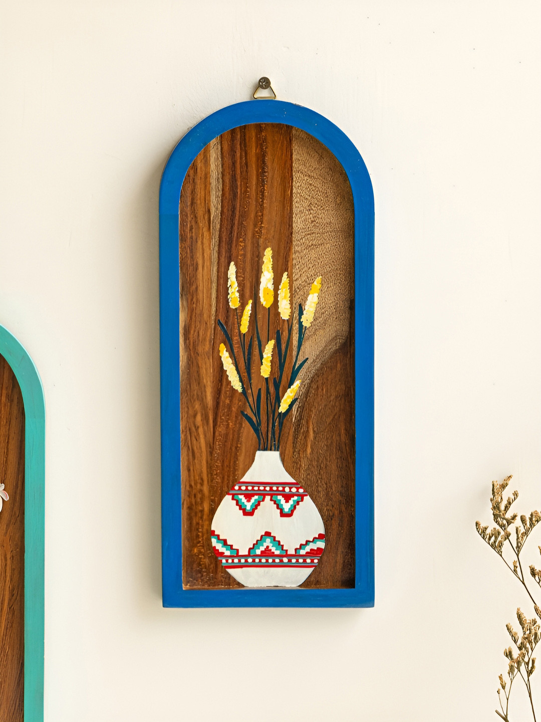Mirai Woods Wood Ethnic Motifs Glossy Hanging Hall 2Pcs Wall Plates-11.8In