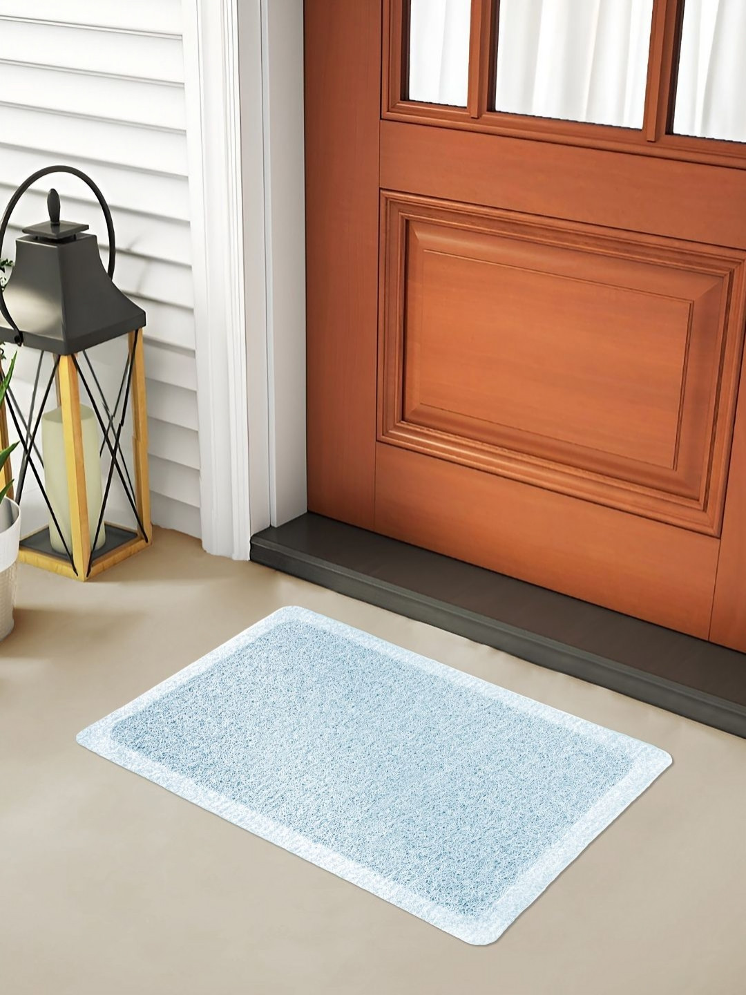 FABINALIV Sky Blue Textured Anti Skid Doormat