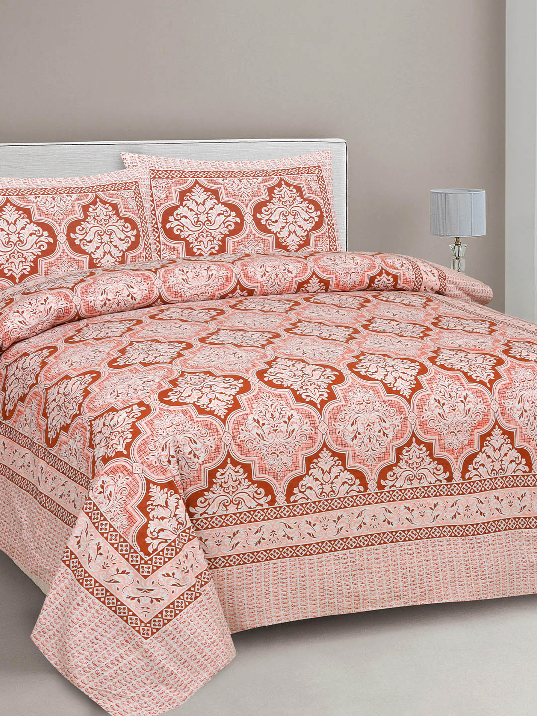 CLOTHOLOGY Rajmandir Pink Ethnic Motifs Cotton 180 TC King Fine Bedsheet with 2 Pillow Covers-108 x 89 inches