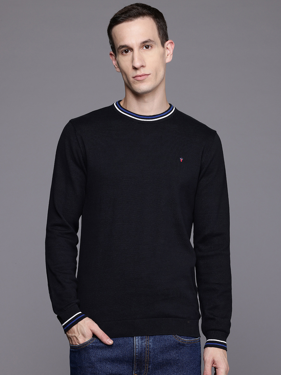 Louis Philippe Sport Contrast Trim Cotton Pullover