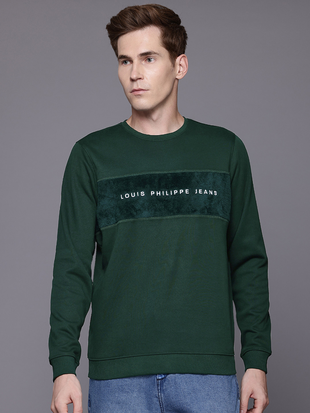 Louis Philippe Jeans Self Design Typography Embroidered Sweatshirt