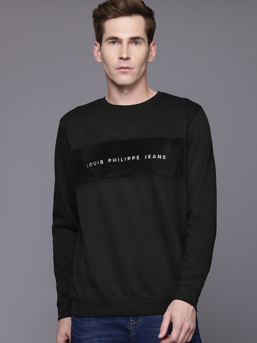 Louis Philippe Jeans Self Design Typography Embroidered Sweatshirt