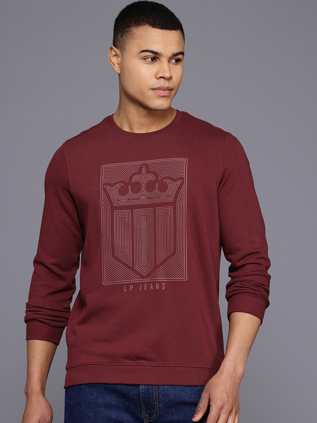 Louis Philippe Jeans Round Neck Printed Sweatshirt