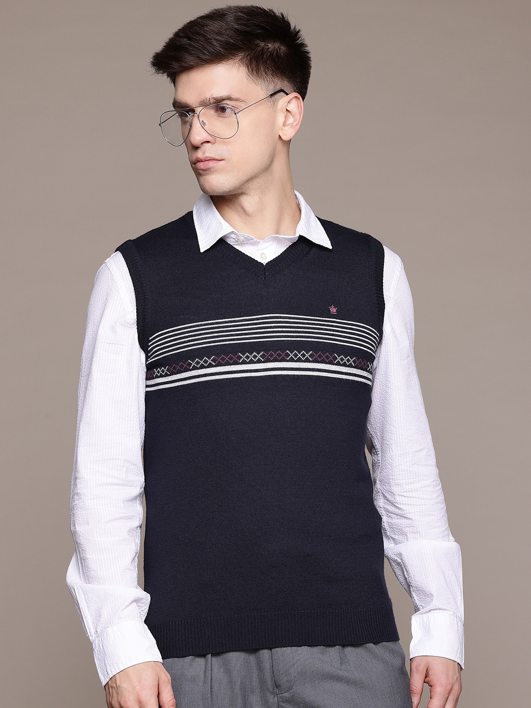 Louis Philippe Striped Sweater Vest