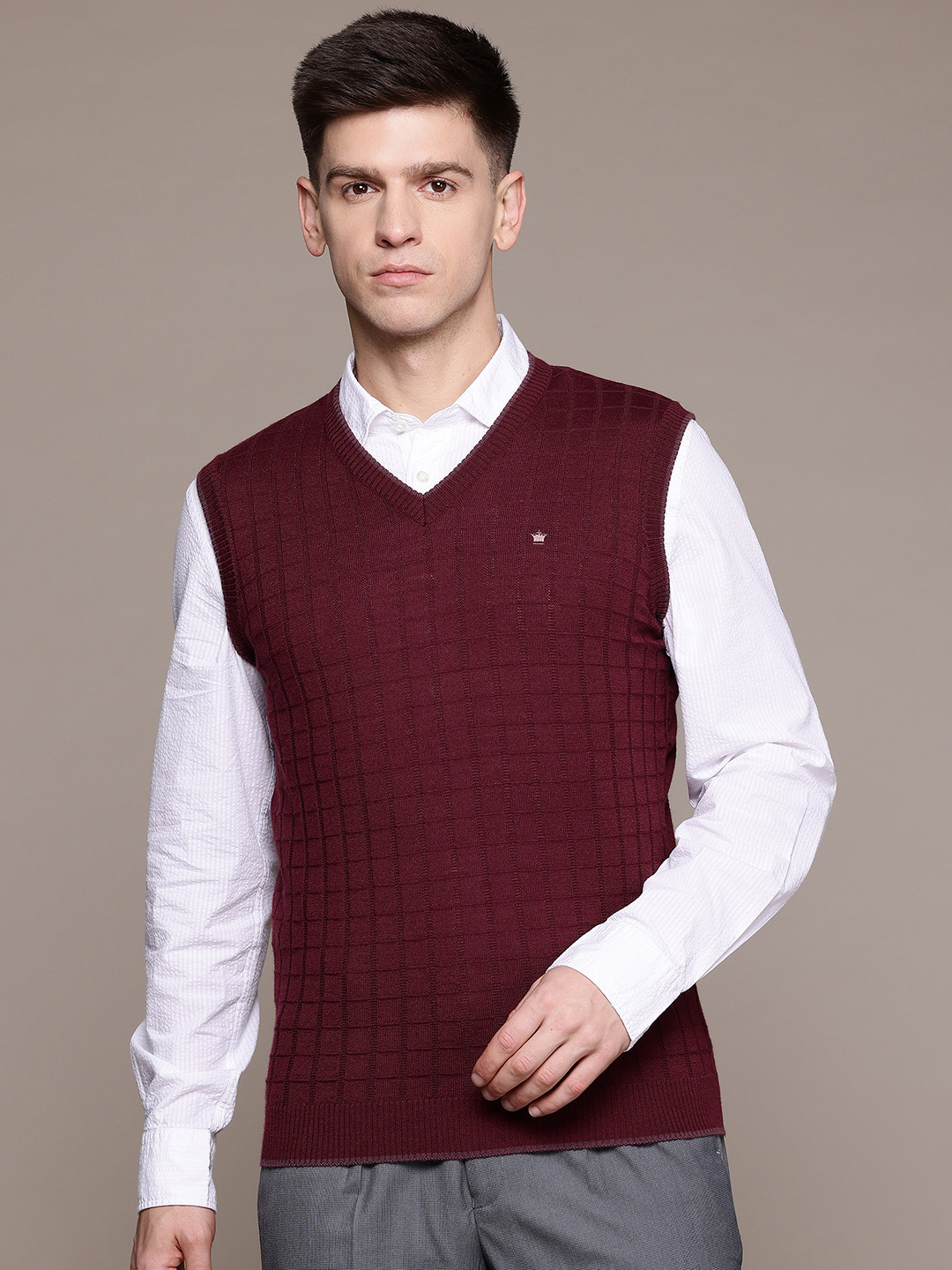 Louis Philippe Self Design Sweater Vest
