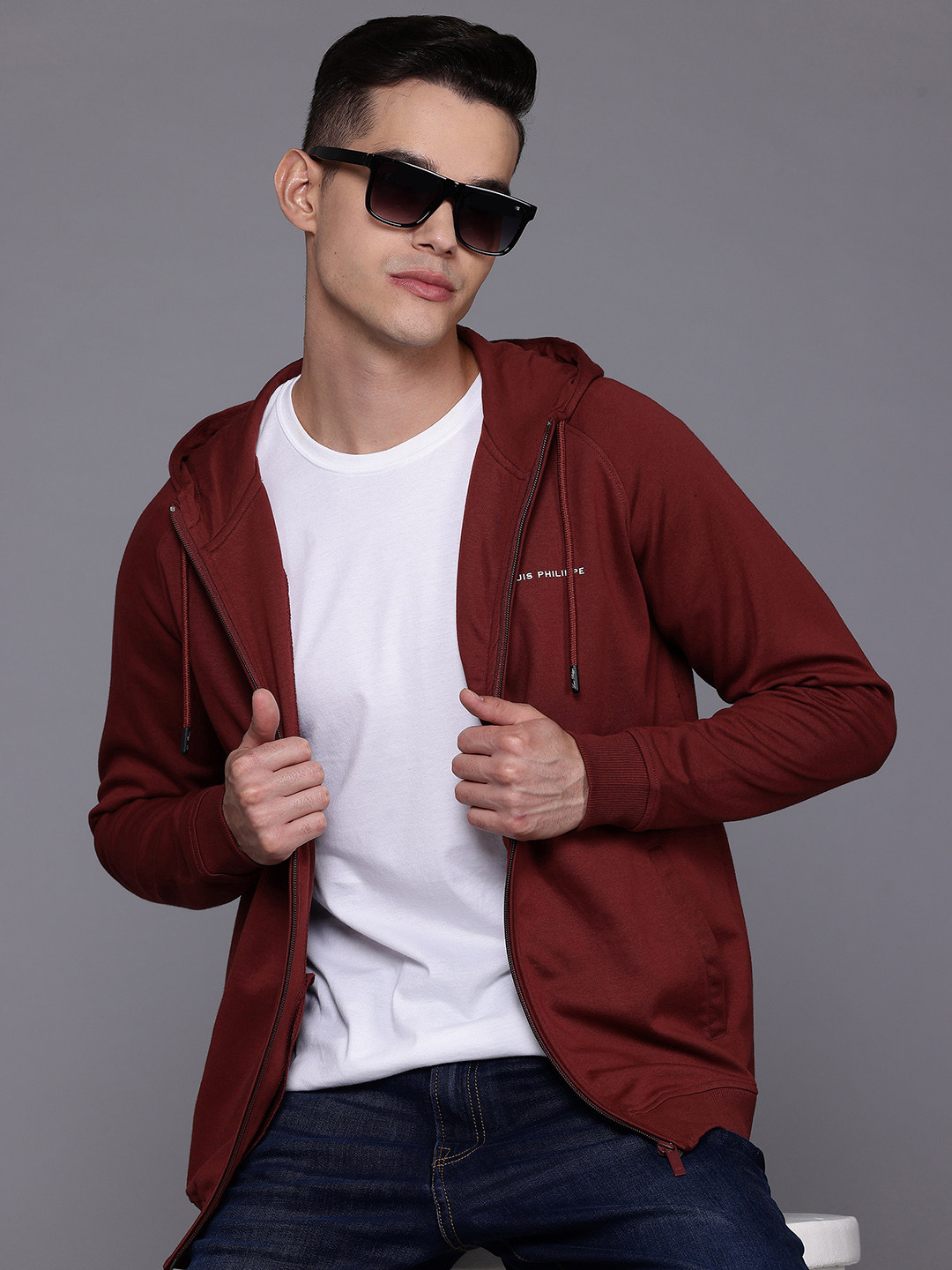 Louis Philippe Hooded Zip-Up Sweatshirt