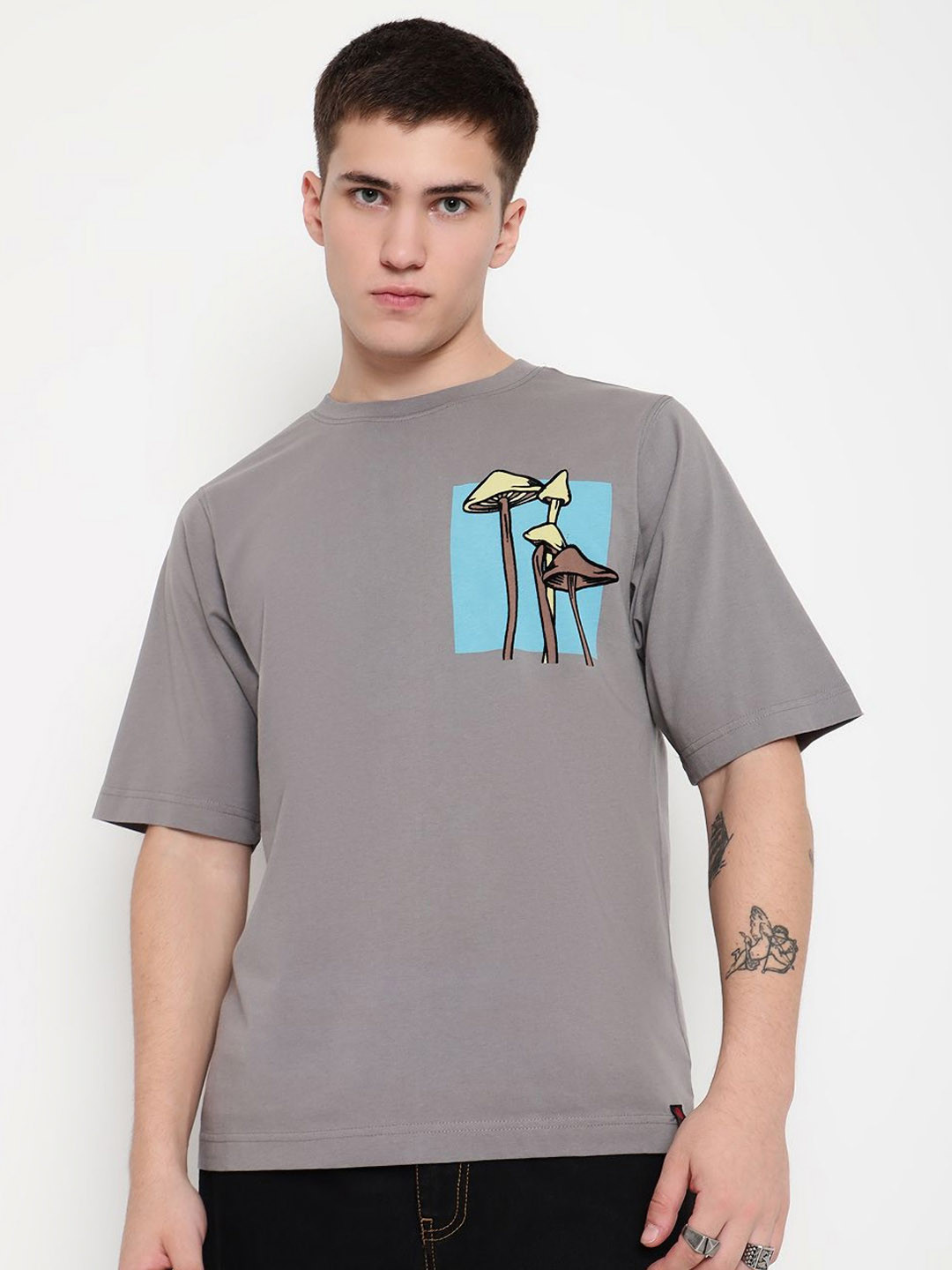 PUNK Men Printed Round Neck Cotton Oversized Tshirt