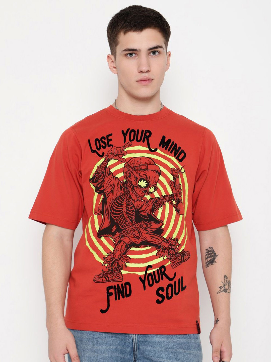 PUNK Men Superhero Printed Round Neck Cotton Oversized Tshirt