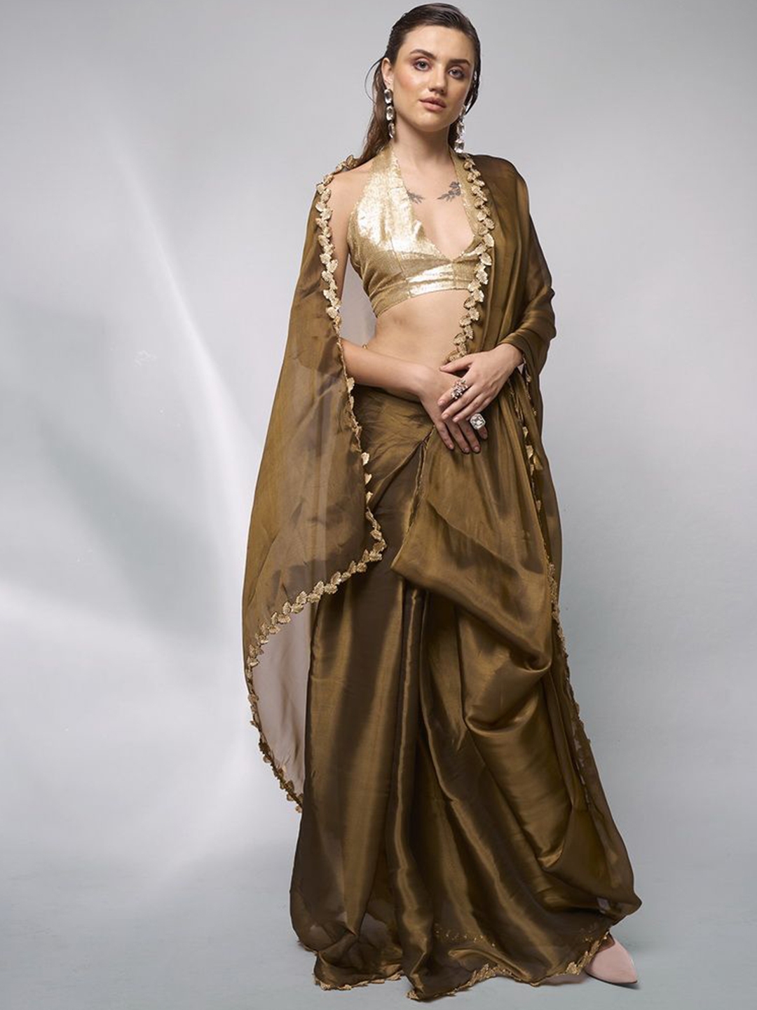 Modeva Sequinned Organza Ready To Wear Saree - Sarees for Women 30307382 | Myntra