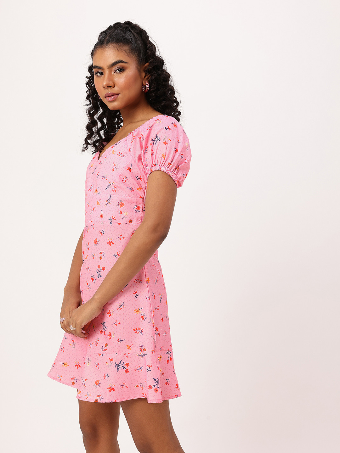 DressBerry Printed A-Line Flounce Mini Dress