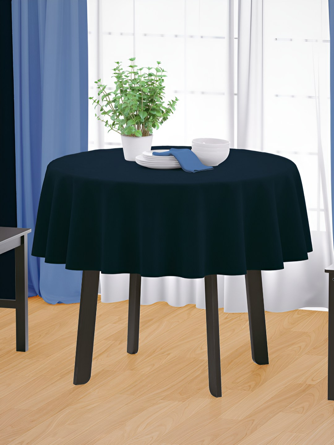 HOME COLORS.IN Blue Cotton Round 2-Seater Table Cover
