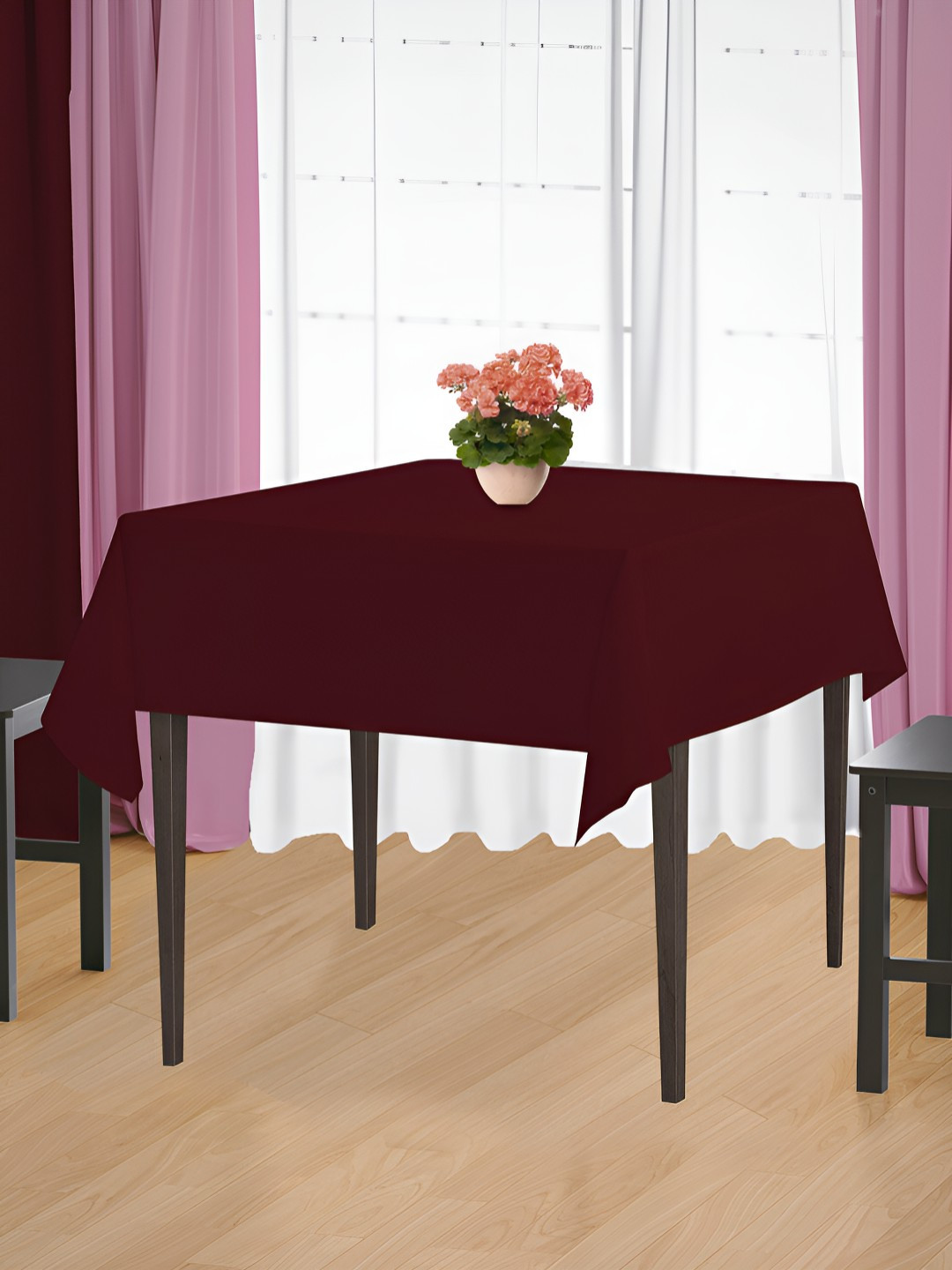 HOME COLORS.IN Maroon Pure Cotton 2-Seater Table Cover
