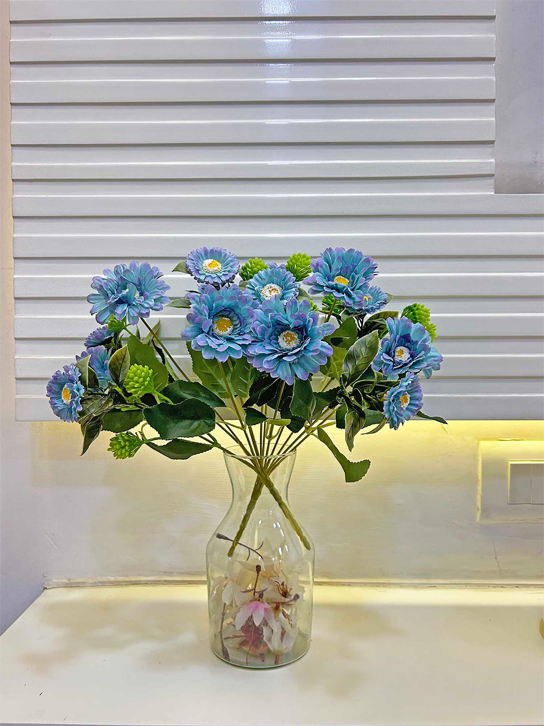 ARTSY Blue & Green 2 Pieces Jasmine Non Hanging Artificial Flowers