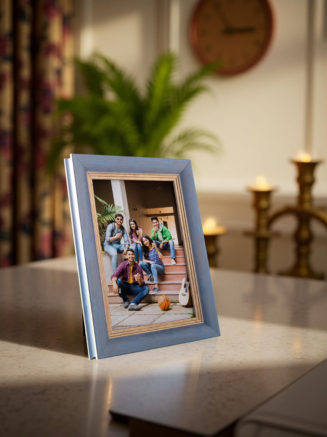 Golden Peacock Blue and Brown MDF Table-Top Photo Frame