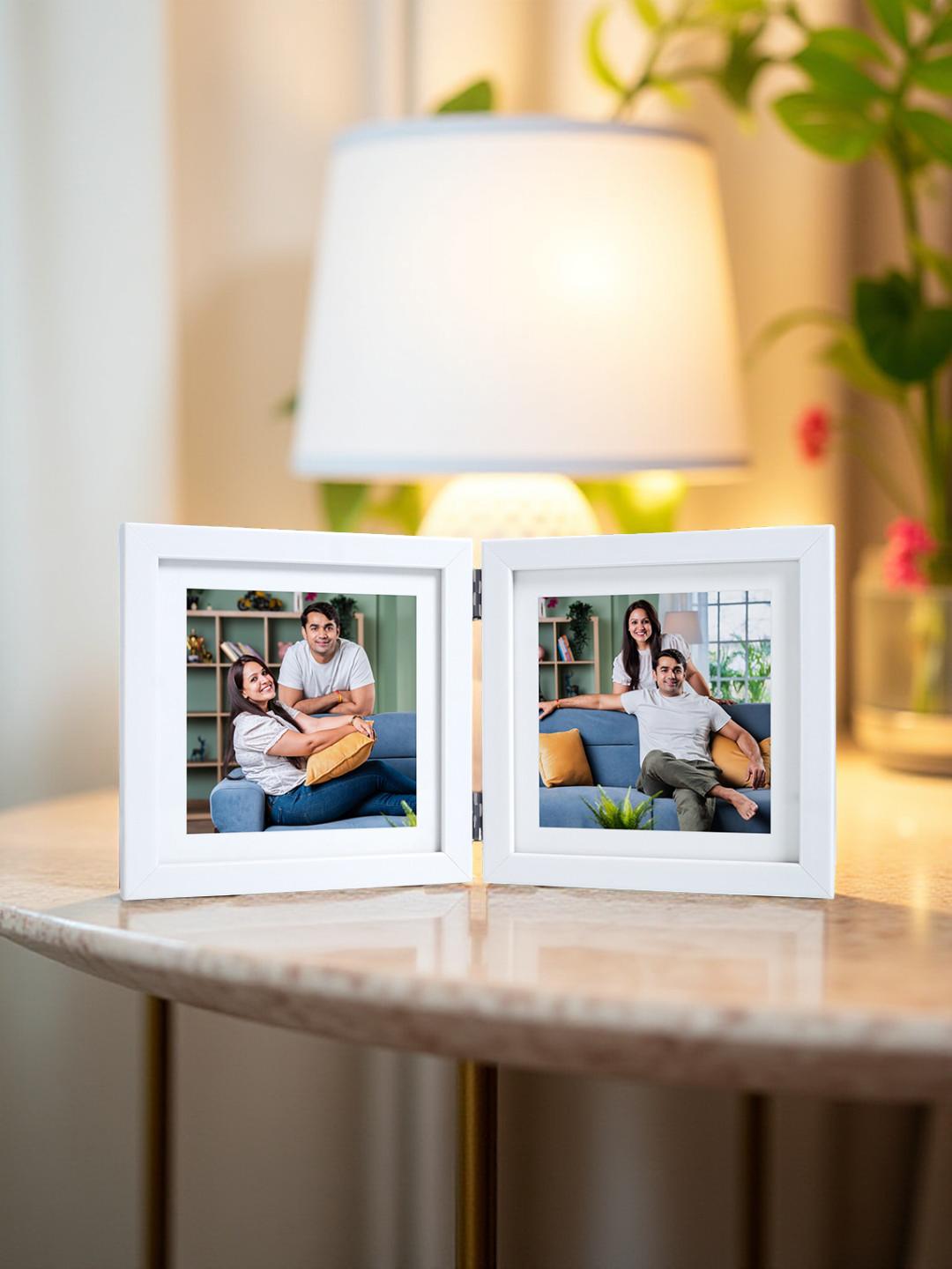 Golden Peacock White Foldable Table Top Photo Frame