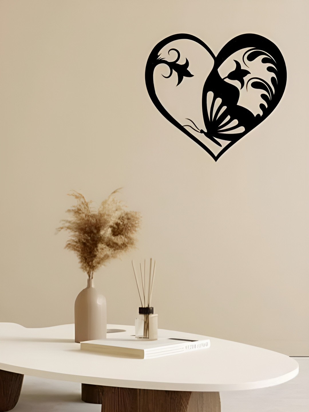 ARTROOMS Foral Heart Butterfly Metal Matte Hanging Hall Signs and Plaques-12In