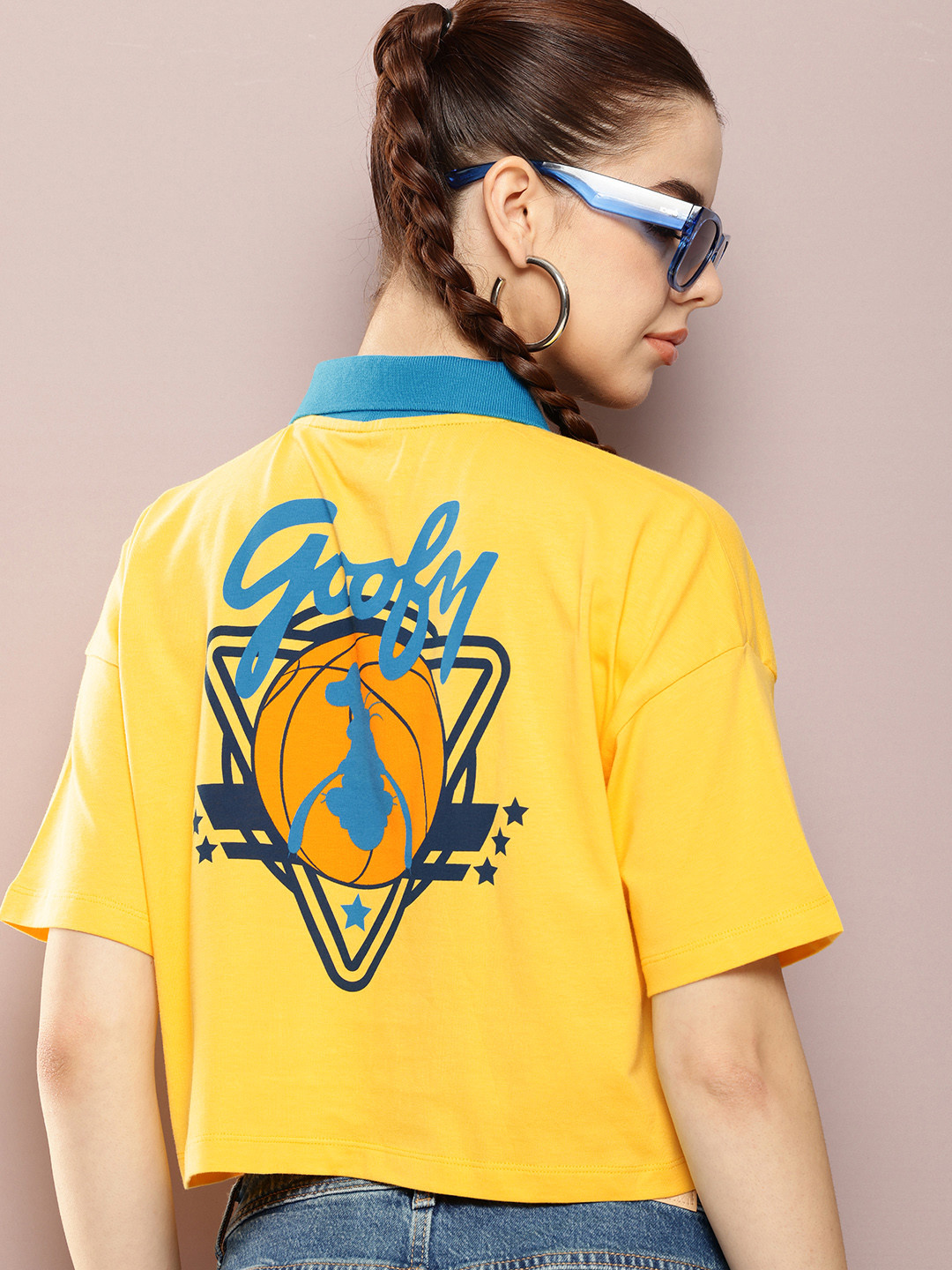 Kook N Keech Disney Printed Polo Collar Drop-Shoulder Sleeves Pure Cotton Boxy T-shirt