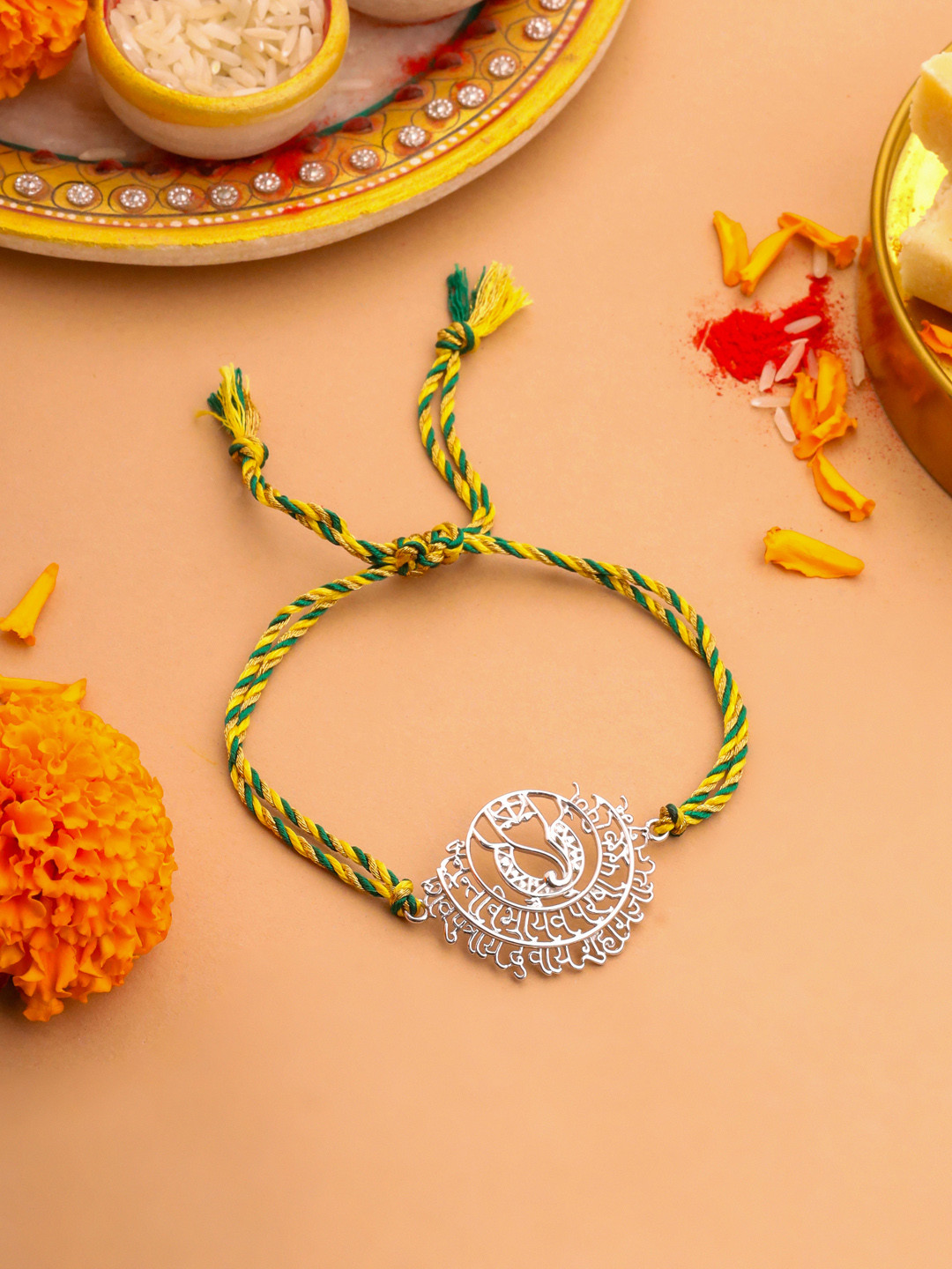 Kicky And Perky Men 925 Sterling Silver Mantra with Gansha Rakhi