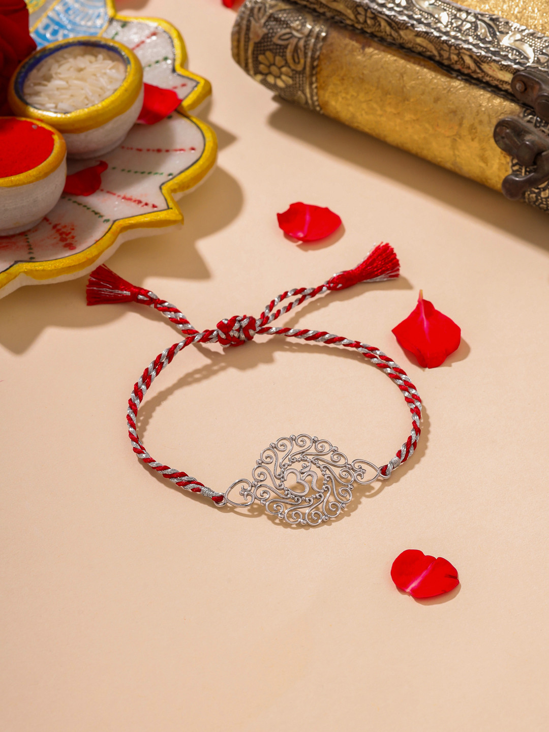 Kicky And Perky Men 925 Sterling Silver OM Round Cut Work Rakhi