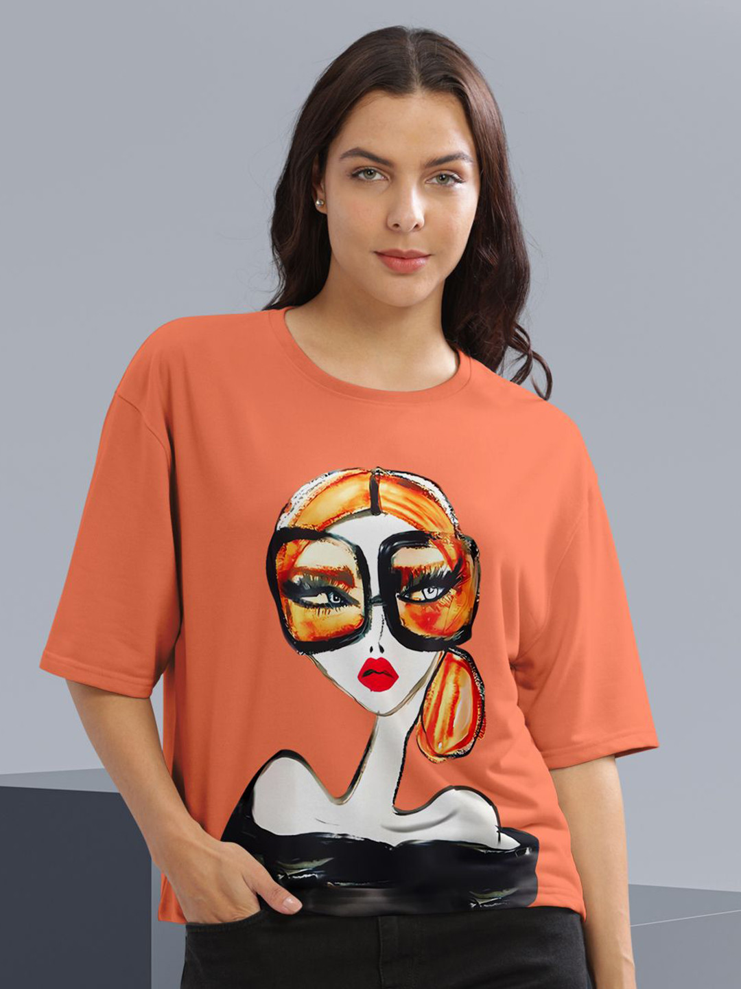 HELLCAT Women Graphic Printed Round Neck Cotton Oversized T-Shirt