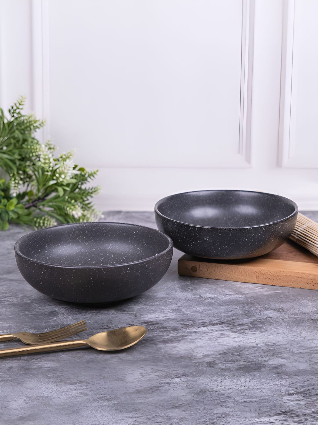 Aura Starry Nights Black 2 Pieces Ceramic Microwave Safe Matte Finished Serving Bowls