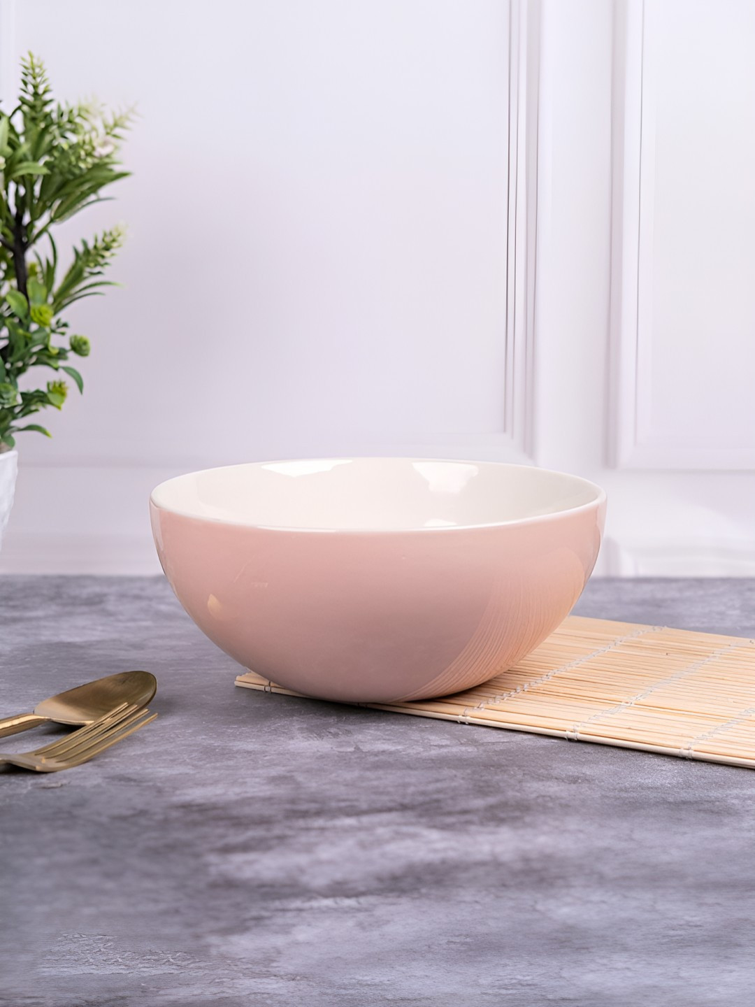Aura Bloom Pink & White Ceramic Dishwasher Safe Glossy Finished Serving Bowl 1.5 L