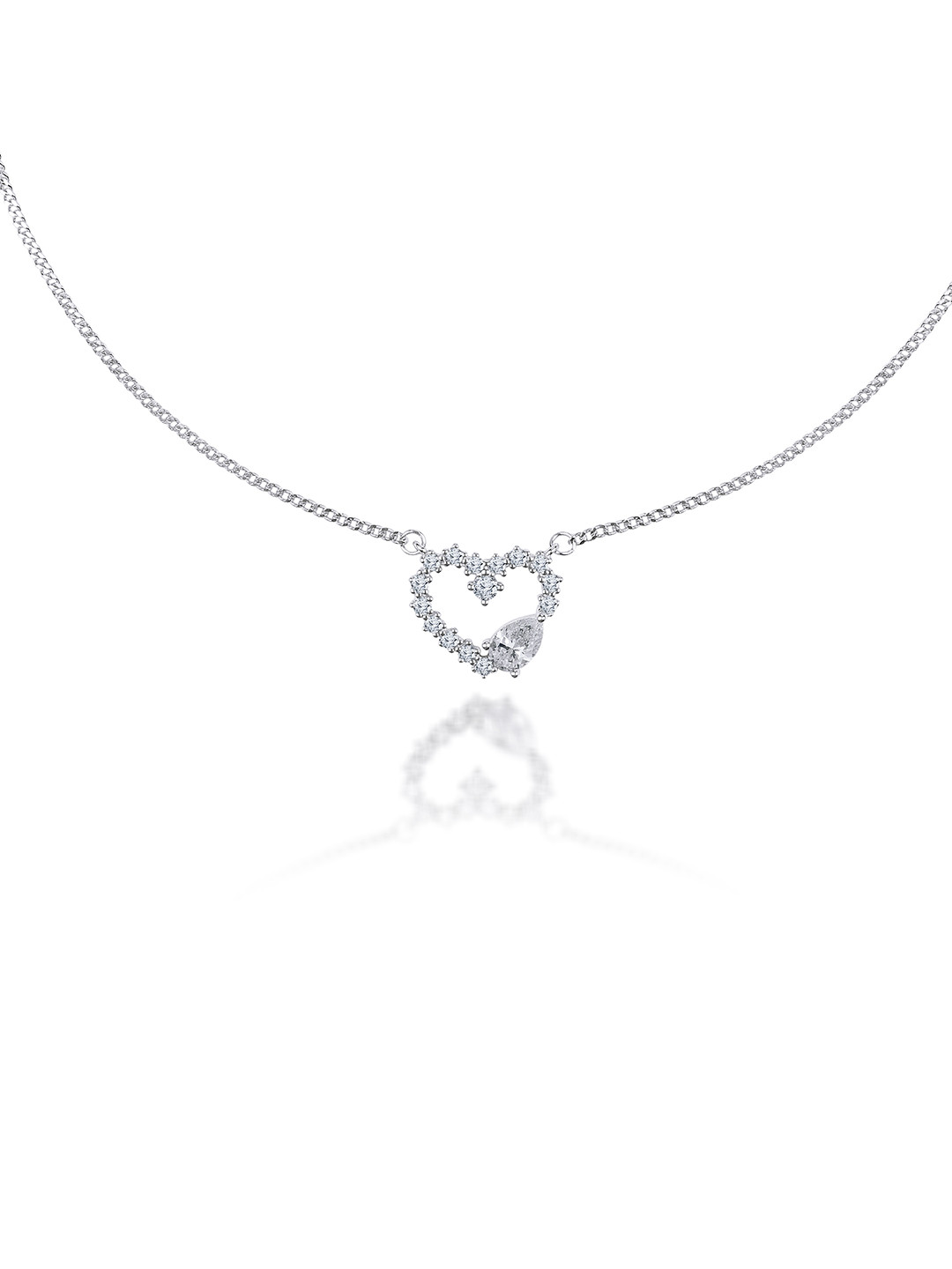 JUPRA Silver Studded Open Heart Chain Pendent 925 Sterling Silver Necklace