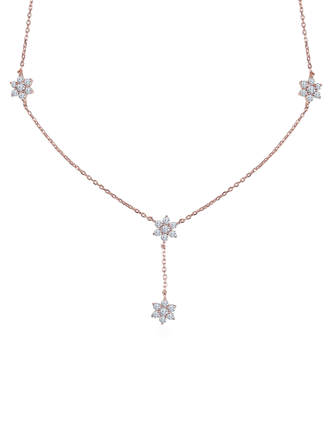 JUPRA Rose Gold Floral Y Drop 925 Sterling Silver Necklace