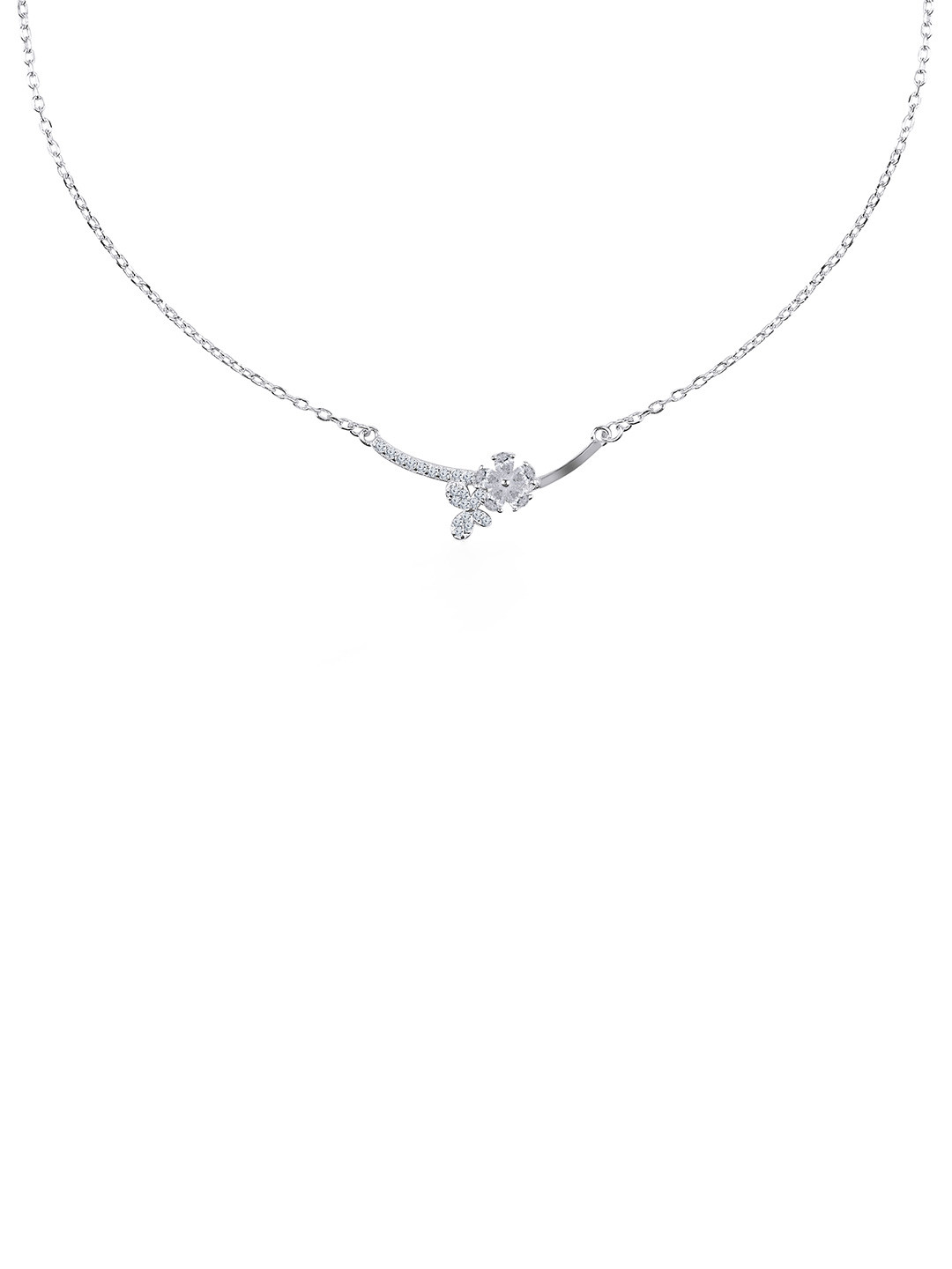 JUPRA Silver Half Studded Flower Chain Pendent 925 Sterling Silver Necklace