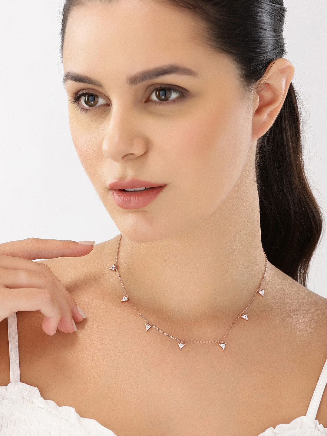 JUPRA Rose Gold Multi Triangle Charm 925 Sterling Silver Necklace