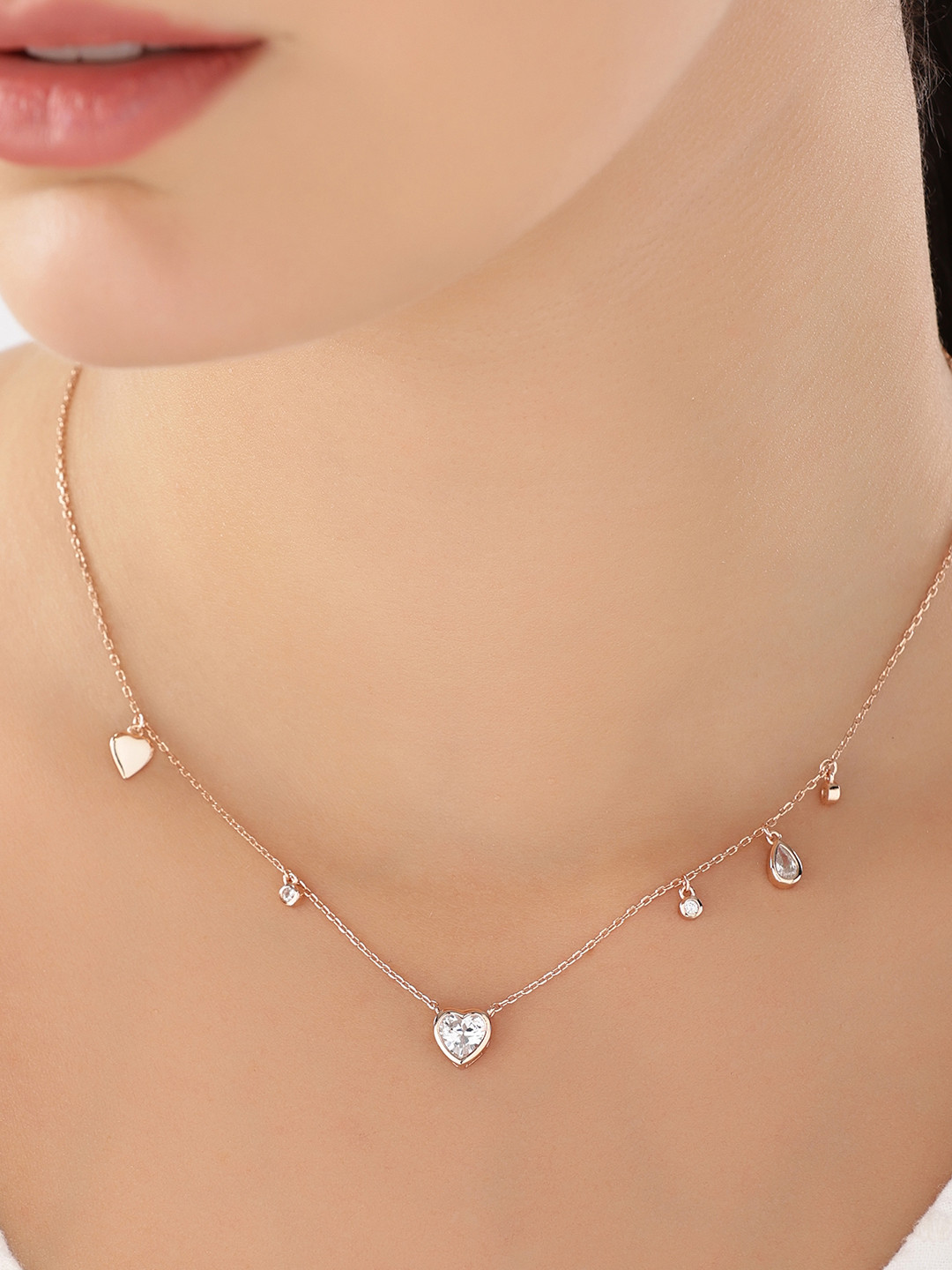 JUPRA Rose Gold Love Solitaire Charm 925 Sterling Silver Necklace