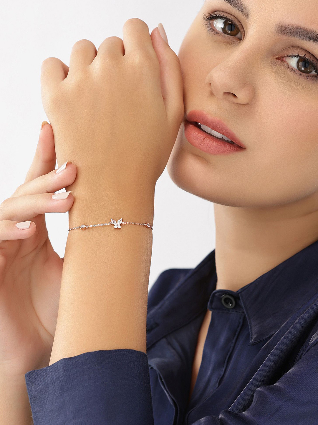 JUPRA Rosegold Crystal White Butterfly 925 Sterling Silver Bracelet