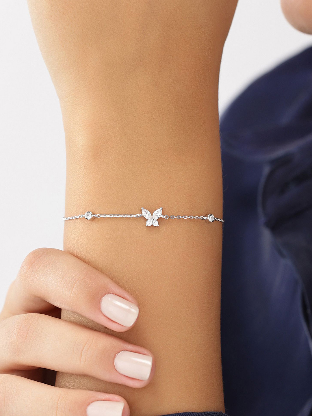 JUPRA Silver Crystal White Butterfly 925 Sterling Silver Bracelet