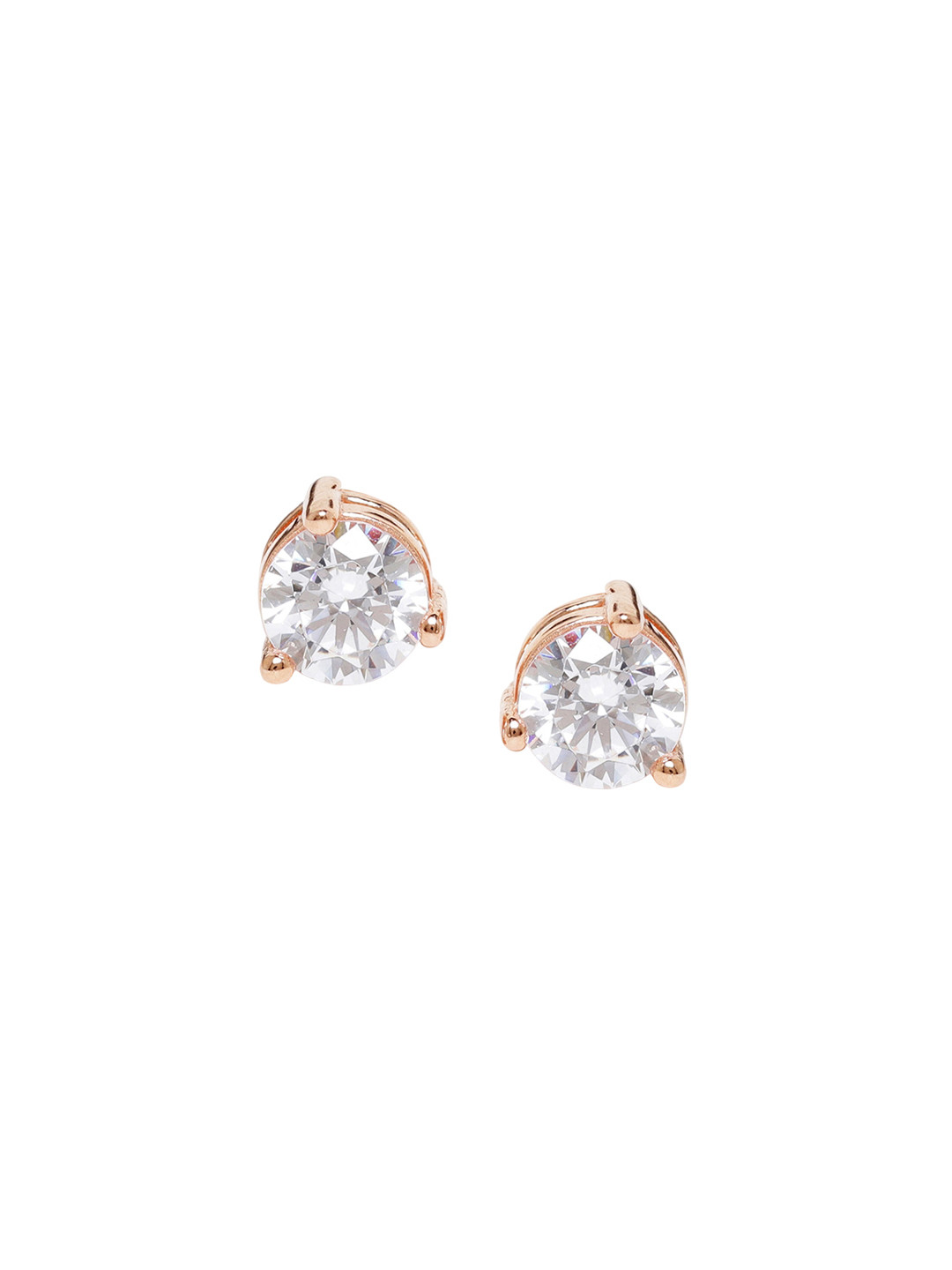 JUPRA Rose Gold Classic Round Single Solitaire 925 Sterling Silver Earrings