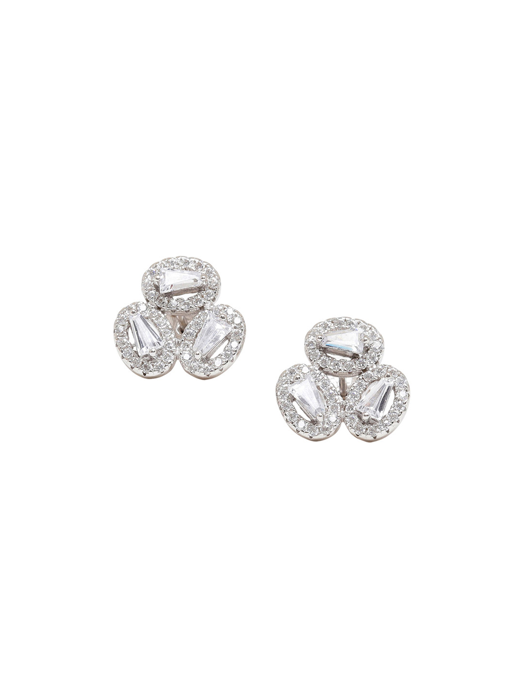 JUPRA Silver Three Oval Stone Studds 925 Sterling Silver Earrings