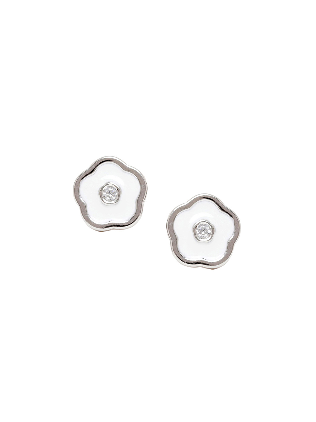 JUPRA Silver White Enamel Floral 925 Sterling Silver Earrings