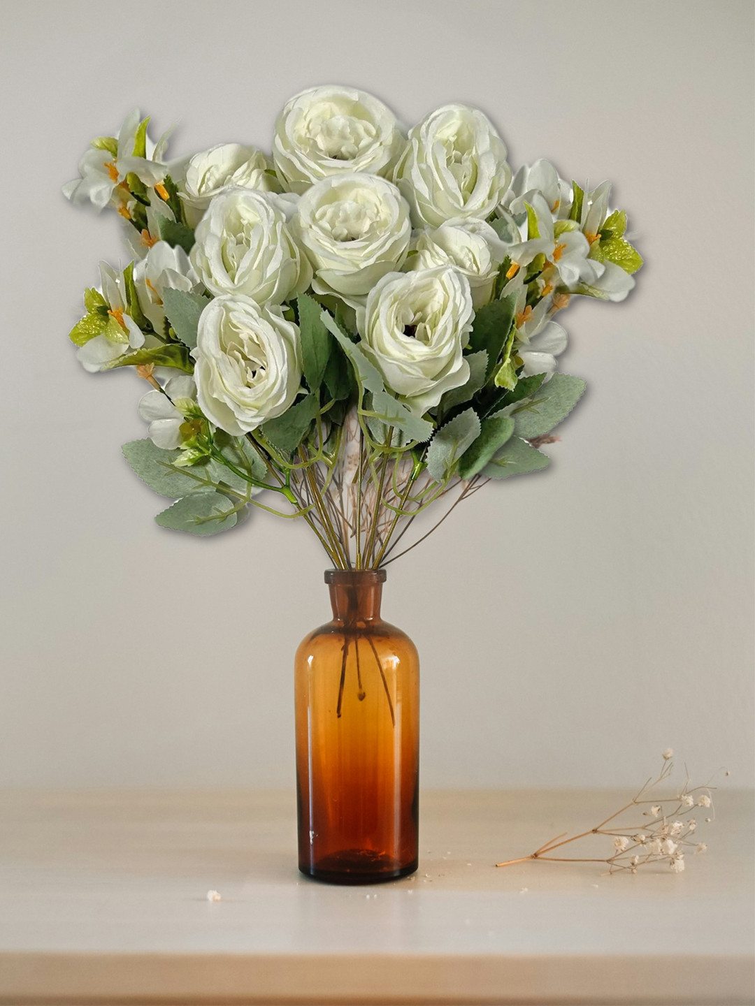 ARTSY White & Green Non Hanging Rose Artificial Flower
