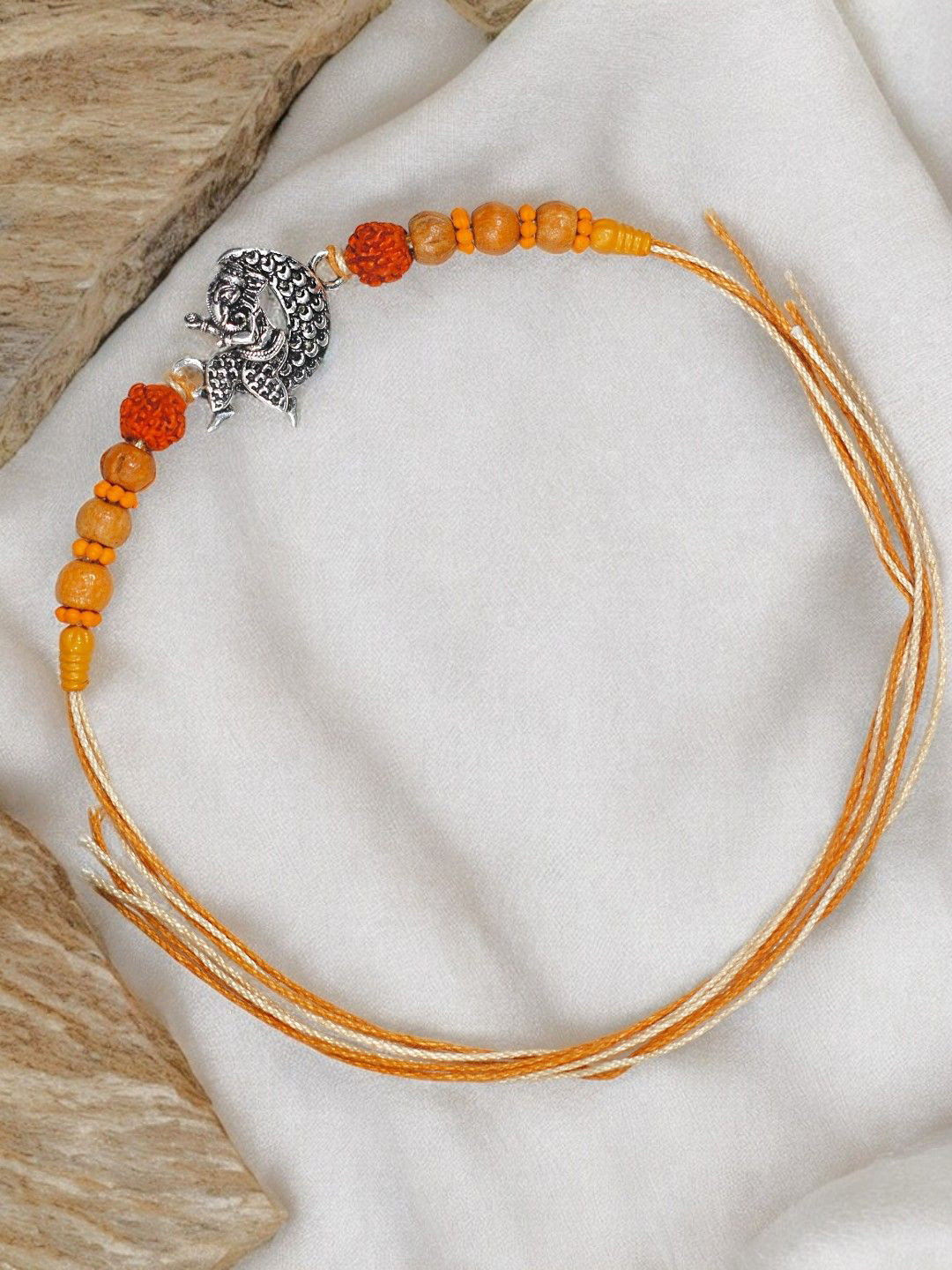 Taraash 925 Sterling Silver Moon Ganesha With Rudraksha Beaded Thread Rakhi