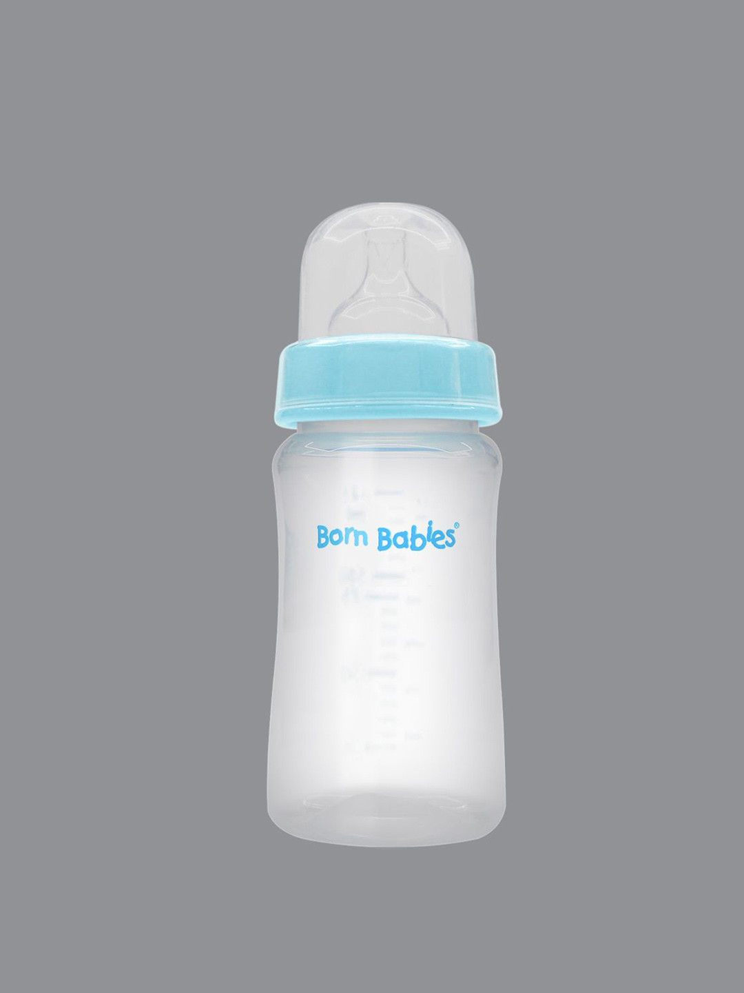 Born Babies Transparent & Blue Feeding Bottle With Silicone Nipple-250 ml