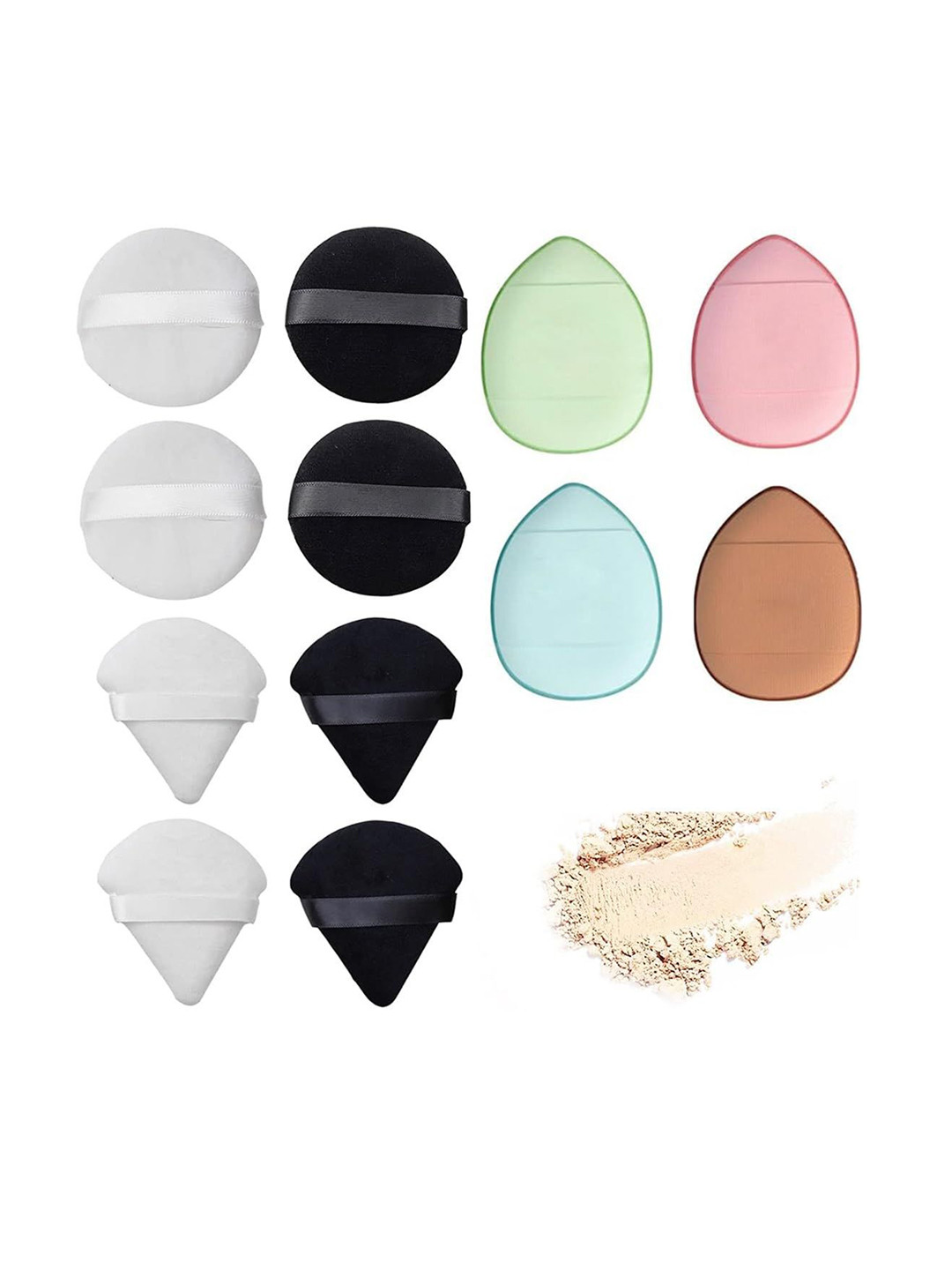 Facejewel 12-Pcs Soft Face Triangle + Round Makeup Puff + Finger Soft Makeup Puff