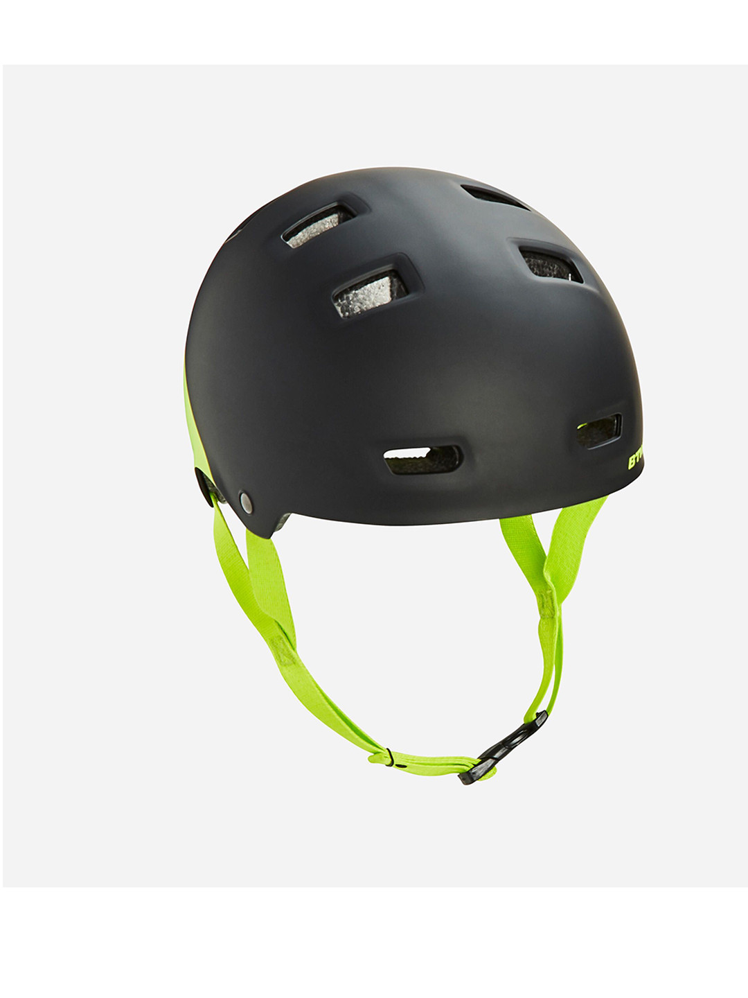 Decathlon BTWIN Kids Black & Neon Open Face Cushioned Adjustable Cycling Helmet