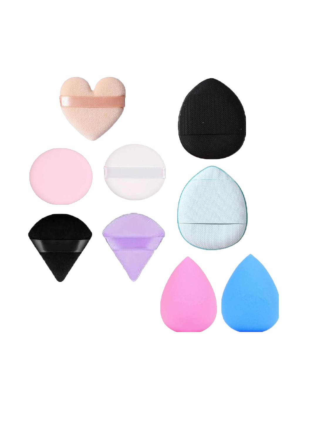 Facejewel Set Of 9 Finger Sponge With Triangle  Round & Heart Puff