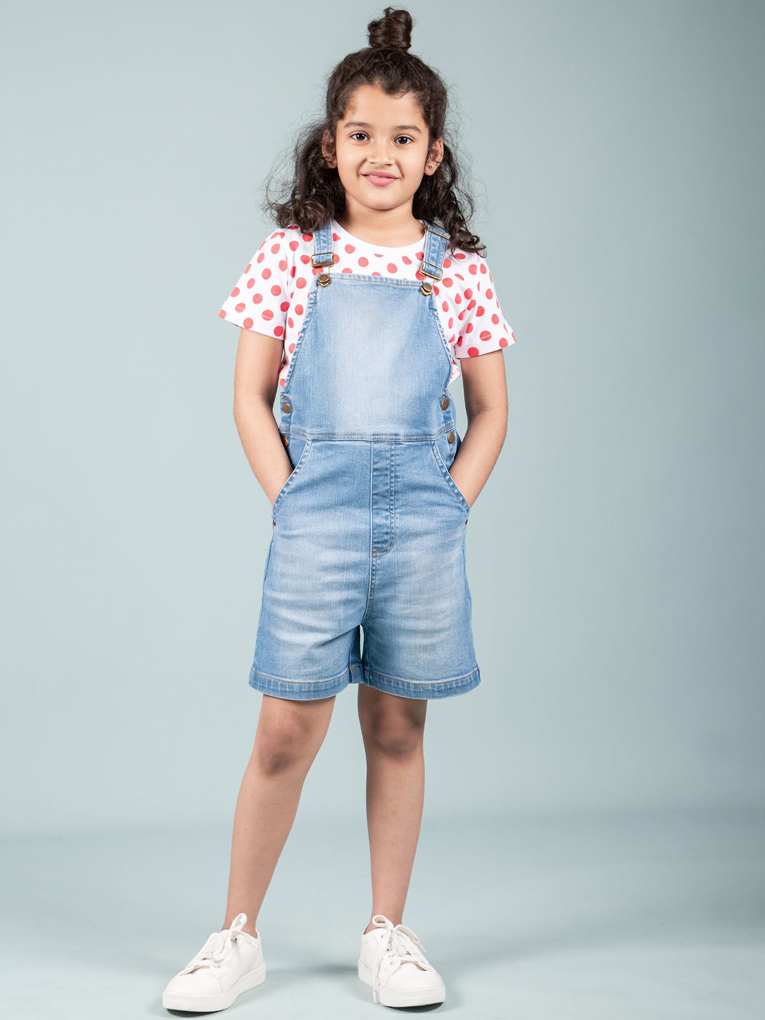 TWEENY MINI Girls Relaxed Fit Denim Short Dungaree with T-shirt